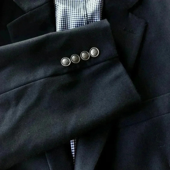 Stafford Blazer Sport Coat Men 46L Black Classic 2 Button Wool Crest Buttons - Picture 4 of 8